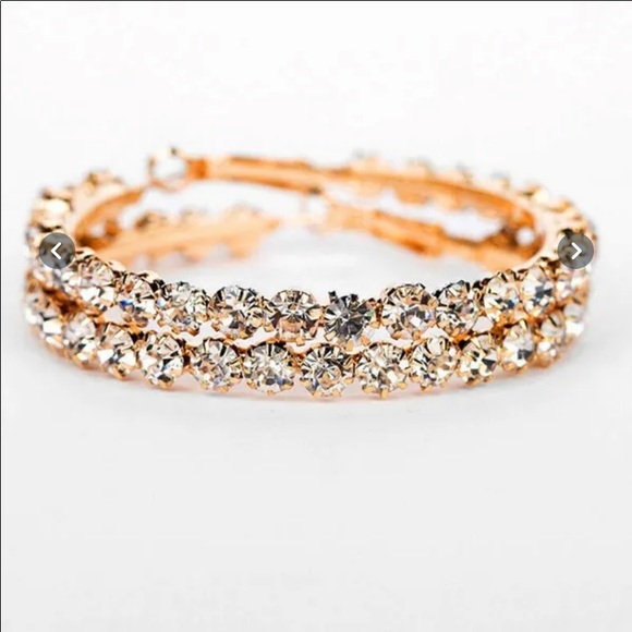 NWOT Beautiful gold tone earrings good size hoops with crystals! - Picture 6 of 6